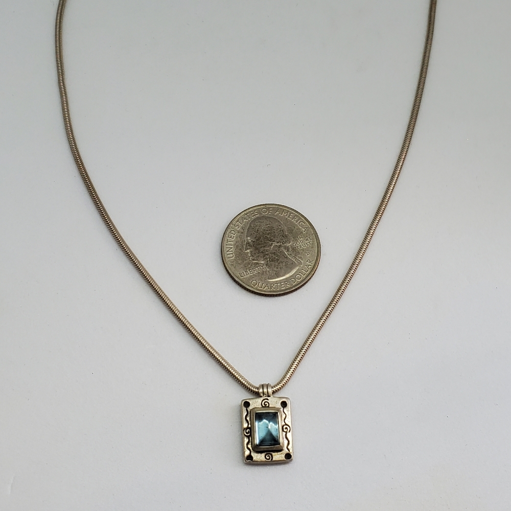Sterling Blue Topaz Scrolled Snake Chain Necklace - Picture 6 of 7